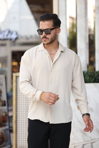 Tex Republic Erkek Krem Rahat Kesim Dokulu Oversize Salaş Aerobin Gömlek Krem