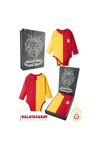 Galatasaray Lisanslı Uzun Kol Bebek Body Zıbın Hediyelik Ahşap Kutulu 036 Kırmızı