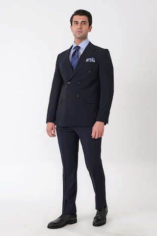 Efor Slim Fit Esnek %97 Yünlü Düz Lacivert Kruvaze Takım Elbise Tk 956