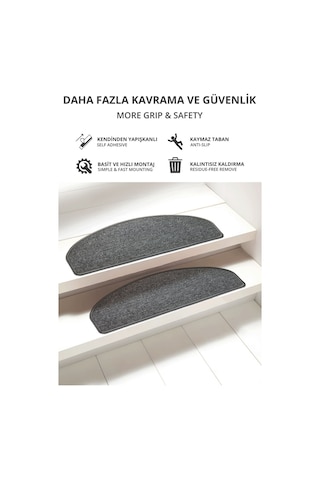 Yarım Ay Bukle Halıdan Ekonomik Basamak Ve Merdiven Paspası 16'lı - Açık Gri Null