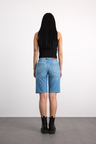 40392-73602 Kadın Wıde Leg Denim Bermuda 40392-73602 Buz Mavisi