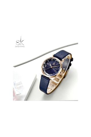 Novahub Shengke Mavi Deri Kayış Kuvars Kadın Saatleri, Yaratıcı Arama Kol, 29.5mm Yuvarlak Kadran, 3atm Su Geçirmez, Moda Ve Casual, Relogio Feminino Gümüş