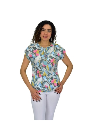 Kadın Kısa Kol Baskılı Bluz Bgl-st04704 Mint-Yeşili