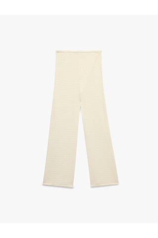 Koton Bürümcük Kumaş Beli Bağlamalı Düz Paça Uzun Pantolon Ekru 6sak40103ek