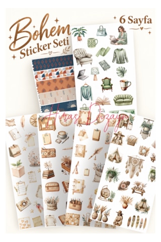 Hiras Dizayn Bohem Boho Temalı Sticker Seti 6 Sayfa Çok Renkli