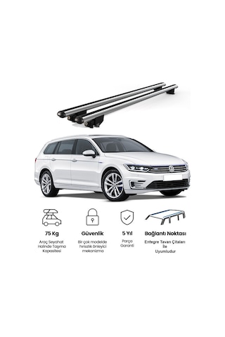 Kanca Volkswagen Passat B8 Alltrack 2015 Vesonrası Uyumlu Gri Kilitli Ara Atkı 120cm Port Bagaj Tavan Barı