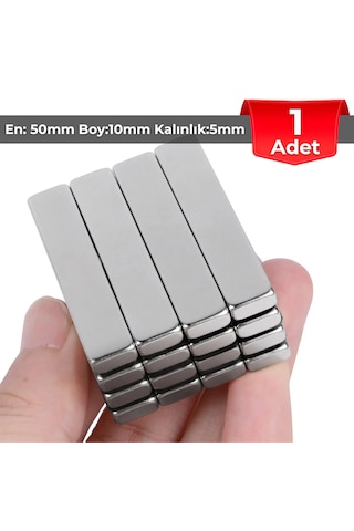 1 Adet Neodyum Mıknatıs Boy: 50mm En: 10mm Kalınlık: 5mm 50x10x5 Ndfeb Güçlü Mıknatıs N062
