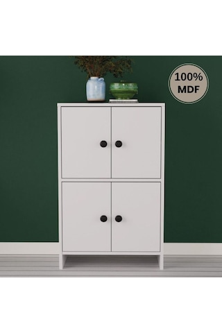 Çok Amaçlı Raflı Mdf Dolap Kitaplık Beyaz