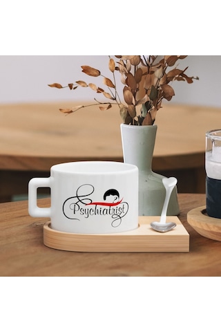 Bk Gift Kişiye Özel İsimli Psikiyatrist Tasarımlı-4, Ahşap Altlıklı Seramik Fincan, Meslek Hediyesi, Yeni İş Hediyesi Kobitmeyen137940 Bk Gift