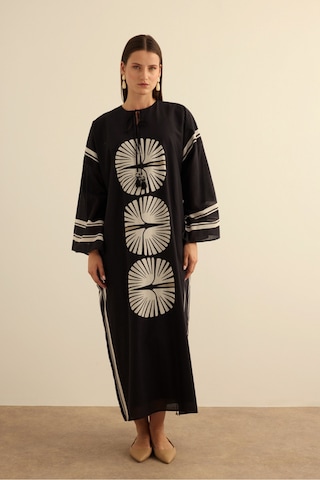 Aker Geometrik Desenli Cotton Yaz Serinliği Kimono Siyah Siyah