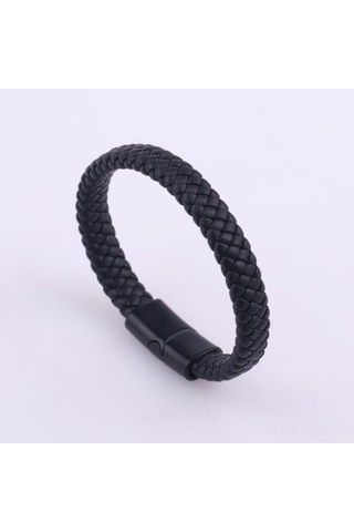 Vkemall Erkekler İçin Siyah Klasik Deri Bileklik - Magnet Kapanlı, Dayanıklı, Moda Aksesuarı Diğer