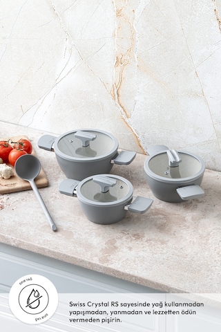 Emsan Swiss Crystal Rs 6 Parça Midi Tencere Seti Gri