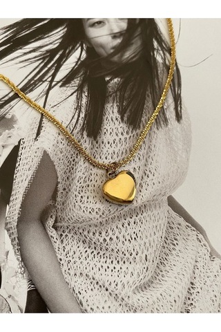 Bombeli Kalp Kararmaz Çelik Kadın Gold Kolye Altın