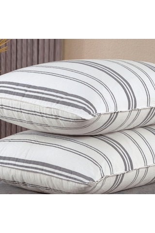 Pamuklu İpliği Boyalı Yıkamalı Kapaklı Yastık Kılıfı 2 Li Set 50x70 Cm Çift İğne Detaylı Beyaz - Gri
