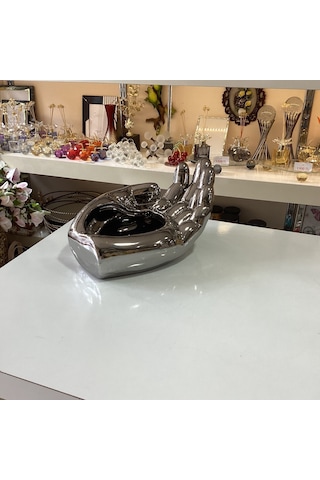 Dekoratif Biblo El Seramik Gümüş Renk