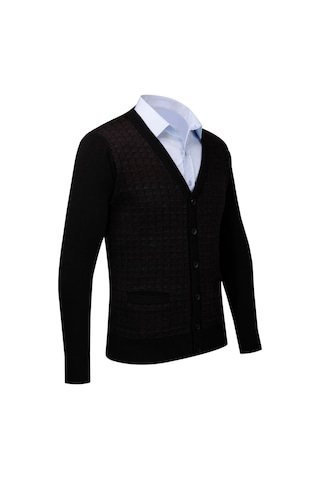 Çizgi Triko Erkek Büyük Beden Desenli Kol Ve Bel Lastikli Çelik Örgü Triko Hırka 4241mb Siyah Siyah