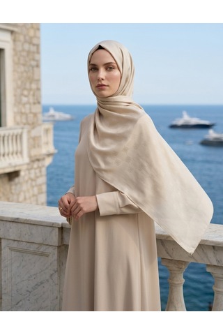 Moda Nuda Çift Taraflı Logo Desen Şal Krem