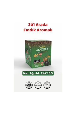 Aladeeb 3'ü 1 Arada Fındık Aromalı Kahve 48 x 18 G