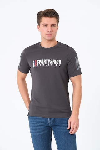 Erkek Bisiklet Yaka Basic Baskılı T-şhirt Gri