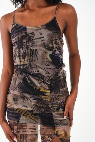 Çapraz Askılı Tül Elbise Yeşil - Çok Renkli