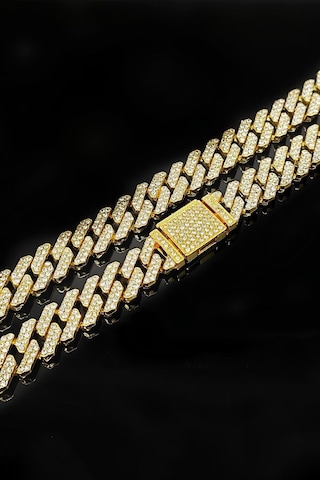 Chavin 12 Mm. Gold Kalın 60 Cm. Taşlı Alloy Erkek Zincir Eu77sr Gold