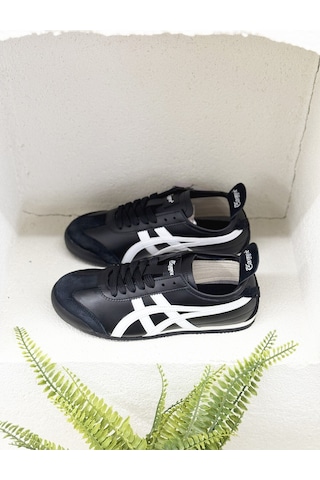 Tayger E E-3226 Hakiki Deri Düz Taban Sneaker Spor Ayakkabı Unısex Siyah Beyaz