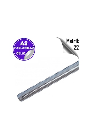 Paslanmaz Çelik Metrik 22 Gijon ( Inox A2 Saplama Tij ) 1 Mt. Boy
