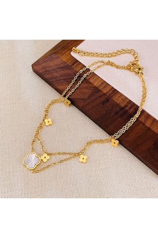 Sones Opk Gz191 İskelet Çiçek Çift Zincir Paslanmaz Çelik Bileklikler Altın