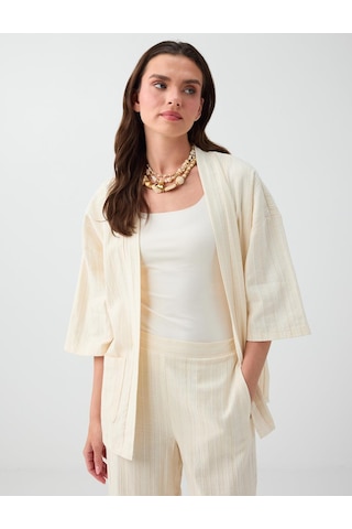 Jimmy Key Jimmy Key Kırık Beyaz Truvakar Kol Açık Yaka Pamuklu Kimono 6sw146751106