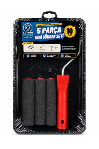 5 Parça Mini Sünger Boyacı Seti 10 Cm Sünger Rulo Boya Küveti Saplı