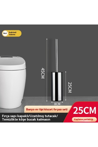 304 Paslanmaz Çelik Banyo Tuvalet Fırçası Gümüş 25cm Gümüş