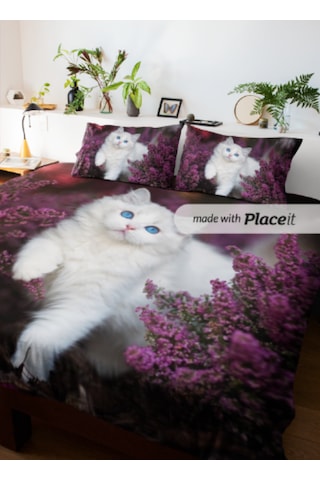 Kedi Çift Kişilik Nevresim Takımı Pamuk Saten 240 260 Cm Siyah Bordo