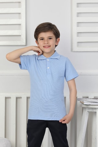 Modanino Erkek Çocuk %100 Pamuk Okul Tarz T-shirt 5-13 Yaş 12273 Açık Mavi