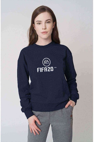 Fıfa 2020 Baskılı Indigo Mavi Kadın Sweatshirt