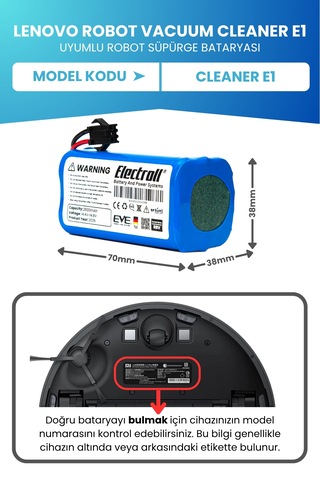 Lenovo Robot Vacuum Cleaner E1 Uyumlu Batarya 2600mah Pil