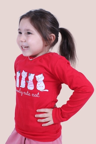 Kız Çocuk Baskılı Sweatshirt Kırmızı