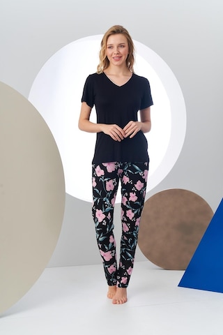 Pjs 24168 Kadın Kısa Kollu V Yaka Desenli Pijama Takım 001