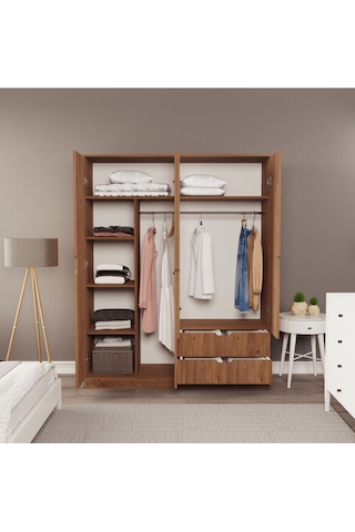 Moderno Xl 4 Kapaklı 2 Çekmeceli Gardırop Geniş Aileler İçin Şık Çözüm Atlantik Çam