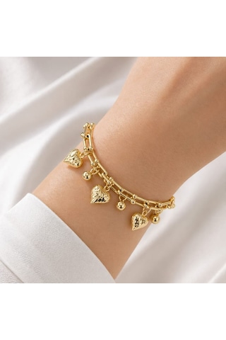 Gm Jewelry Kalp Charm Bileklik Gold Zincir Şık Kadın Model Altın