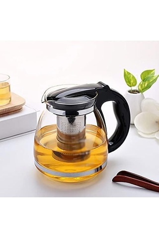 Çaydanlık Paslanmaz Çelik Filtre Kolu Dayanıklı Cam Çaydanlık Süzgeçli French Press Cam Demlik + Çay Süzgeci Çelik