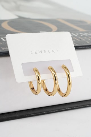 Kadın Kararmaz 316 L Çelik 3'lü Halka Set Küpe - Sarı