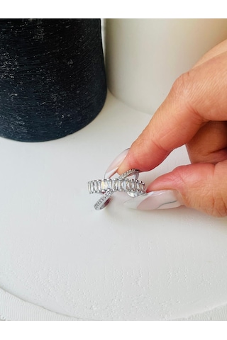 Zikzak Zirkon Taşlı Çelik Yüzük Gümüş