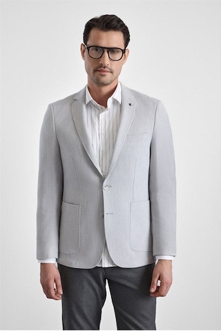 Süvari Gri Slim Mono Yaka Torba Cep 6 Drop Klasik Ceket Ct2021600428-s05