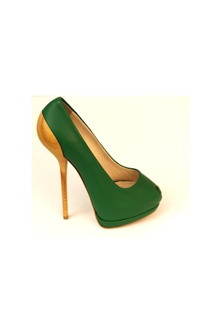 Platform Kaşık Topuk Yeşil Hakiki Deri Kadın Ayakkabı Çok Renkli