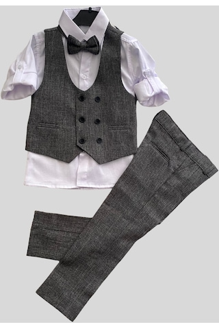 Yelekli Papyonlu Katyonik Erkek Çocuk Takım Elbise Gri