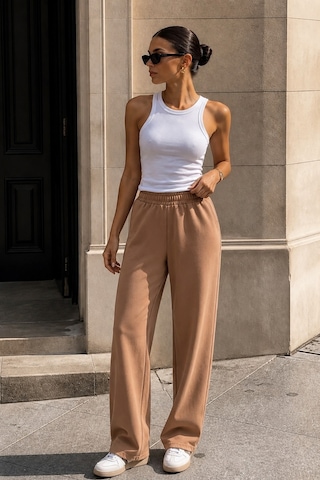Dokuma Camel Geniş Paça Beli Lastikli Basic Uzun Kadın Pantolon Sh191 S