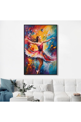 Yağlı Boya Dokulu Tablo Modern Renkli Balerin Gümüş Çerçeveli U05002-178954