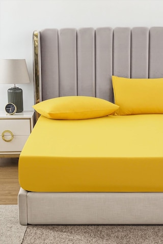 Ranforce Sarı Pamuklu Tek / Çift Kişilik Battal Tam Kenar Lastikli Çarşaf 14 Renk Fıtted Sarı
