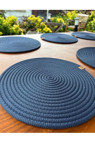 6 Lı Yuvarlak Supla Takımı Kolay Temizlenebilir, Modern Sofralar İçin Koyu Lacivert