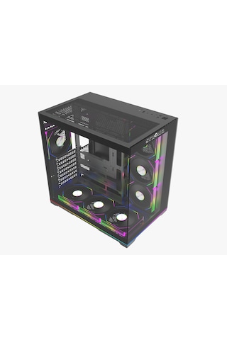 Strong Balerion 7x 120 Mm Fanlı Argb Kumandalı Şerit Ledli Atx Akvaryum Siyah Gaming Bilgisayar Kasası Powersız